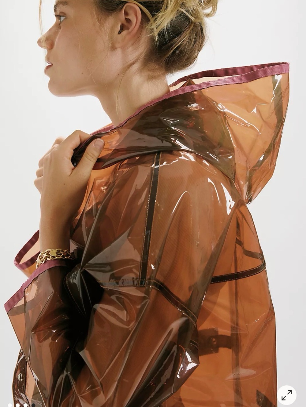 Free People Dark Brown Xanadu Magic Raincoat Pink Trim women’s medium large